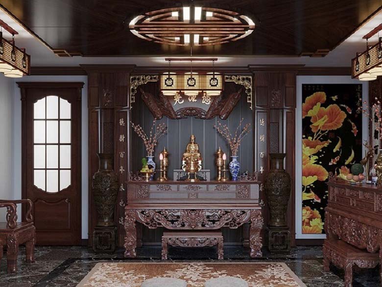 Nội thất phòng thờ thường được làm bằng vật liệu gì?