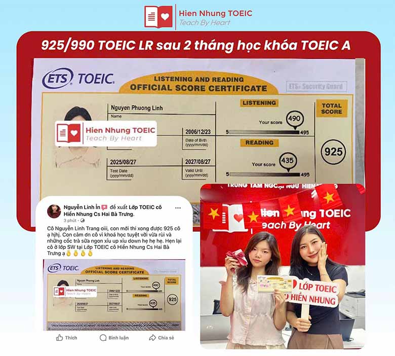 Học TOEIC Hà Nội Hiền Nhung TOEIC - Địa chỉ uy tín tại Hà Nội